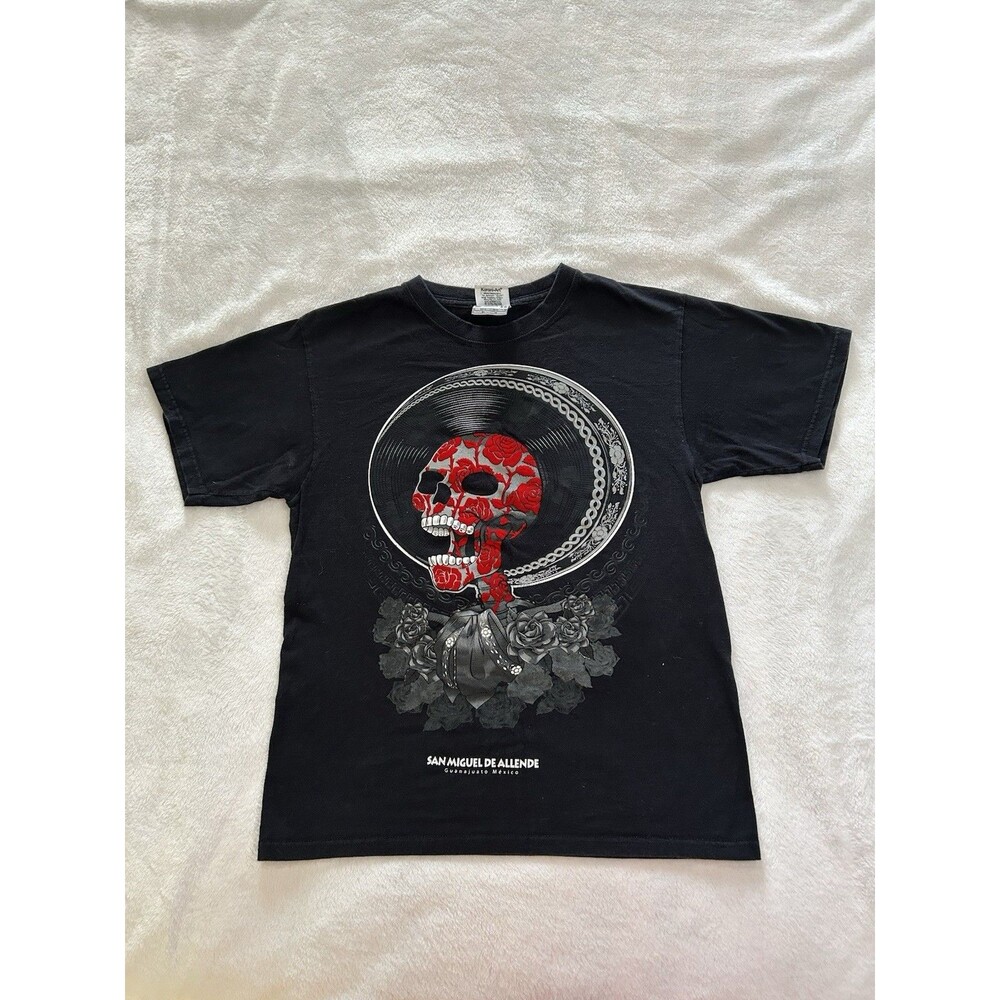 Karani-Art San Miguel De Allende Shirt Mens Medium Black Skull Rose  Mexico Tee